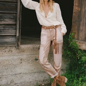 Anthropologie Tan Patchwork Jeans